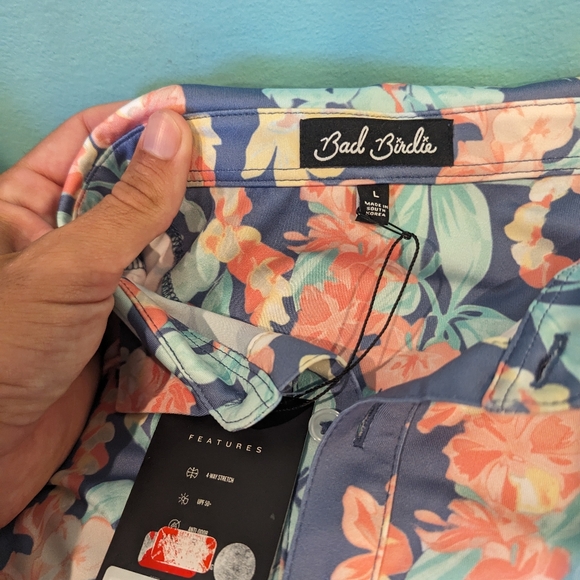 New Bad Birdie Never Lei Up Floral Golf Polo Shirt Mens Size Medium Large XL NEW - Picture 12 of 14